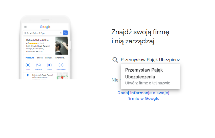 wizytówka Google nazwa
